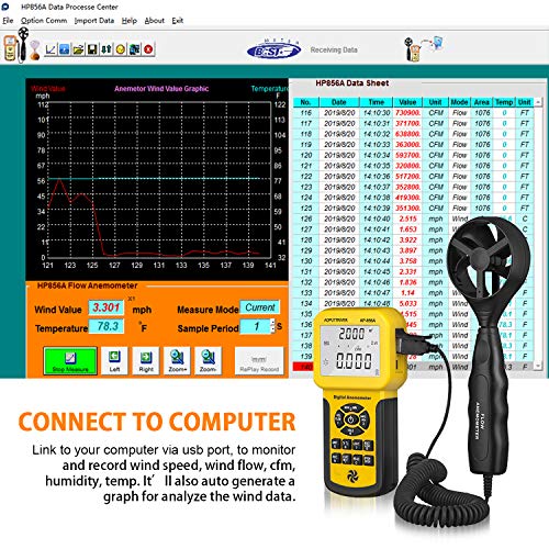 BTMETER Por HVAC Anemometer -CFM Meter Gauge Tester w/USB Data Export to PC - color: BT-856A w/ Computer Software