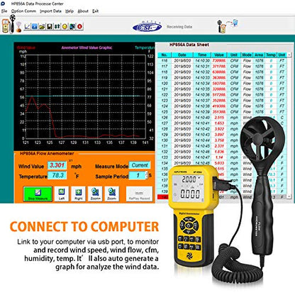 BTMETER Por HVAC Anemometer -CFM Meter Gauge Tester w/USB Data Export to PC - color: BT-856A w/ Computer Software