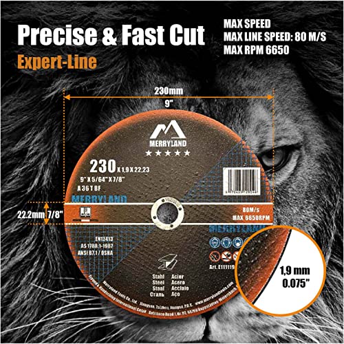 Merryland 25 Pack Cut Off Wheel 9 inch 0.075 Metal Iron Steel Cutting Disc - size: 9 X 0.075 for Steel Metal Iron
