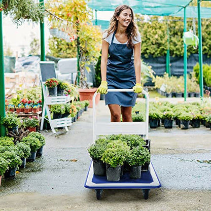 IRONMAX Foldable Push Hand Dolly with Swivel Wheels, 330 LBS Load Capacity - style: Blue+White 330lbs