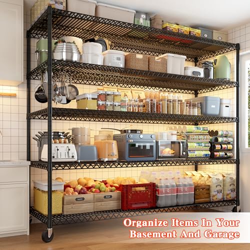 REIBII Storage Shelves 3200 LBS Capacity Wire Shelving with Wheels Heavy Duty Metal Shelf for Warehouses, Garage,Kitchens, School,Commercial Shelf, 73" H X 60" W X 18" D, 2 Pack - size: 2 Set-60''W X 18'' D X 73'' H