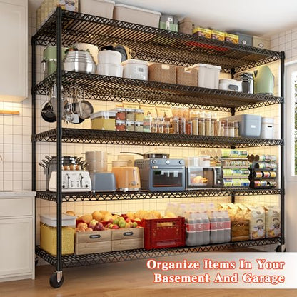 REIBII Storage Shelves 3200 LBS Capacity Wire Shelving with Wheels Heavy Duty Metal Shelf for Warehouses, Garage,Kitchens, School,Commercial Shelf, 73" H X 60" W X 18" D, 2 Pack - size: 2 Set-60''W X 18'' D X 73'' H