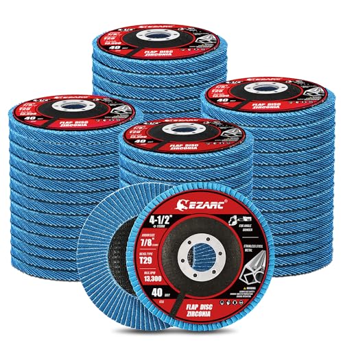 EZARC Zirconia Flap Discs 40 Grit, 4-1/2 x 7/8-Inch, Type 29, 50-Pack - size: 40 GRIT (50 pcs), style: Standard Version