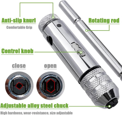2Pcs Ratchet T Handle Tap Wrench, Adjustable T Bar Handle Holder Ratcheting Wrench for Metric M3-M8 / M5-M12 Thread Screw Taps