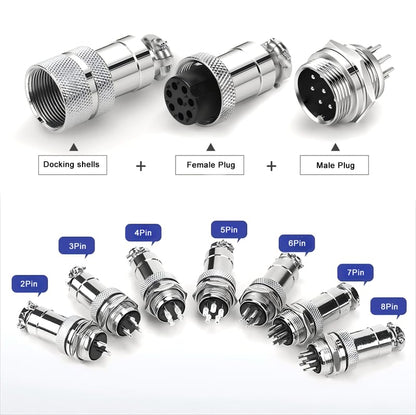 5Set GX16 5pin Male+Female Combination Aviation Plug Socket Connector,Panel Mounted Metal Circular Adapter Thread Locking,5A/125V,16mm,Welded,for Electrical and Electronic Connections - size: 5Pin