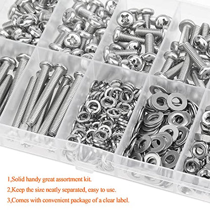 HELIFOUNER 370 Pieces M4 x 6mm /8mm /12mm /16mm /20mm/25mm /30mm, Phillips Pan Head Machine Screws, Metric Screws Bolts Washers Nuts Kit, 304 Stainless Steel - size: M4, style: Phillips Pan Head Machine Screws