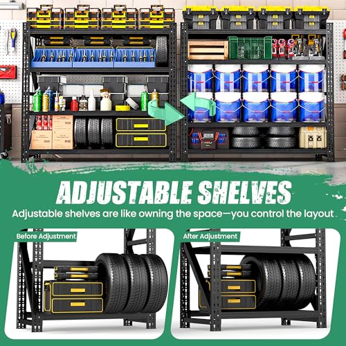 4-Tier Heavy Duty Garage Shelving，Industrial Shelving for Home & Shop,Garage Storage Racks Heavy Duty Steel Shelves,Large Capacity Metal Rack for Garage,Basement,Pantry,Workshop - size: 24"D*60"W*69"H