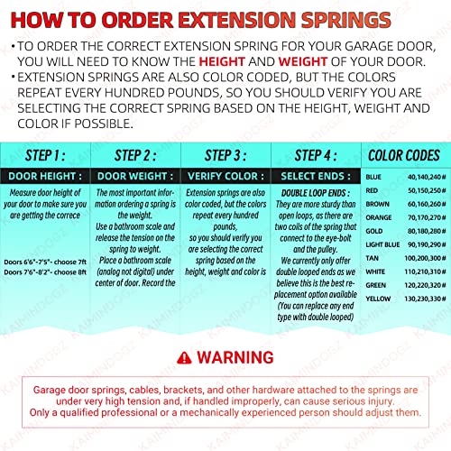 Pair of 70lb. Heavy Duty Garage Door Extension Springs Stretch Springs, 25" Long,Double Loop Ends, High Precision Electrophoresis Black Coated, MIN 16,000 Cycles, for 7ft High Garage Doors - size: 70LB-Orange