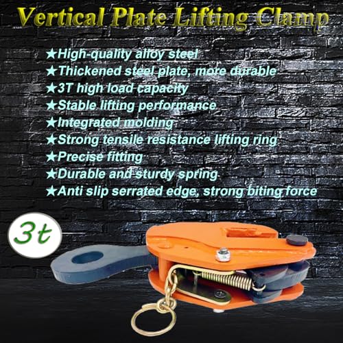 INTBUYING Vertical Plate Lifting Clamp 3T Load with Lock Hoist Hook Steel Plate Clamp Lifting Hook Heavy Duty Jaw Opening Max 1.57 inch