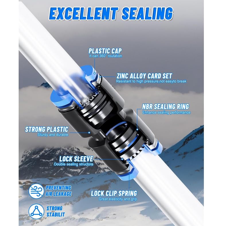 Ecoverve 6mm OD 4mm ID PU Tube Kit - High Flexibility, 10M/32.8ft Polyurethane Air HosePressure Resistant Air Pipe for Pneumatic Tools, Compressors, DIY Projects 6mm*4mm with Connectors - size: 6mm*4mm with Connectors