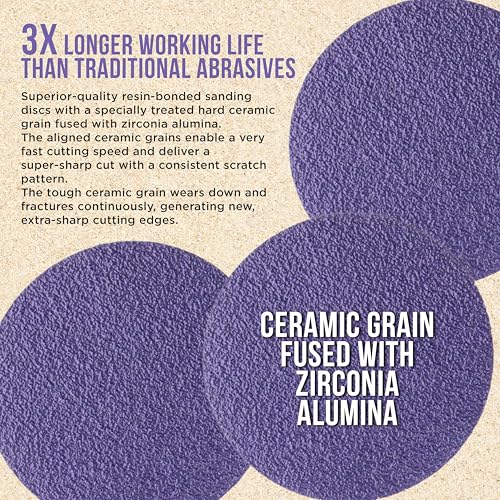 Dura-Gold Premium 60 Grit 3" Purple Film Ceramic Sanding Discs, Box of 20 - style: 60 Grit