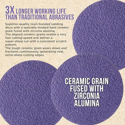 Dura-Gold Premium 60 Grit 3" Purple Film Ceramic Sanding Discs, Box of 20 - style: 60 Grit
