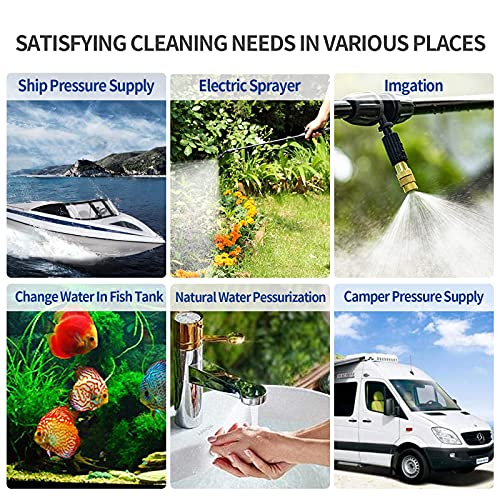 12V DC Fresh Water Pump with 2 Hose Clamps,Self Priming Sprayer Pump with Pressure Switch,12 Volt High Pressure Pump Diaphragms,4.5 L/Min 1.2 GPM 85 PSI Adjustable for Spray,Marine,Lawn