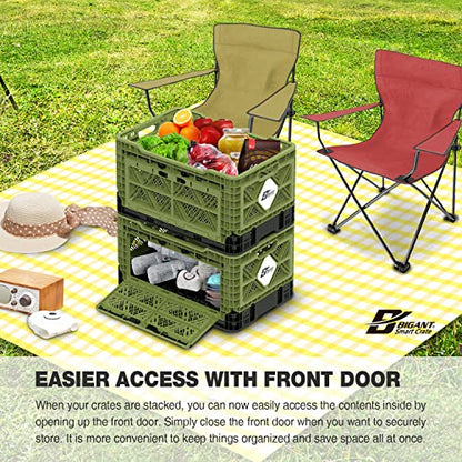 Bigant Heavy Duty Collapsible & Stackable Plastic Milk Crate-Medium Size, Black, Stackable Open Front Organizer, Set of 1, Snap Lock Foldable Industrial Garage Storage Bin Container Utility Basket