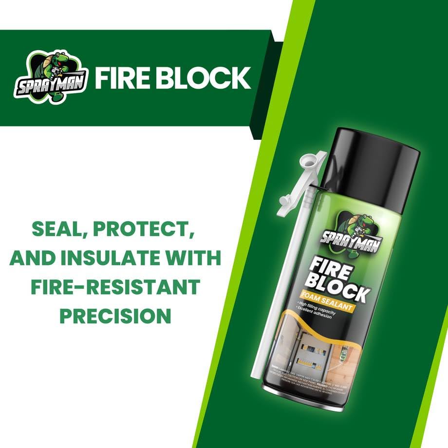 SPRAYMAN Fire Block Spray Foam - (12x12oz) Orange Fire Block Spray, Fire Rated Polyurethane Foam for Gap Filling, Sealing on Windows & Doors, Walls, Joints & Pipes, Straw Use - 12 Pack - size: 12 Pack