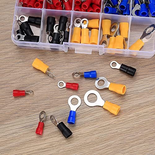 102 Pcs Disconnect Electrical O Ring Crimp Terminals Connectors Assortment Kit, Mixed Quick Wire Connectors, Insulated Electrical Wire O Ring Connectors