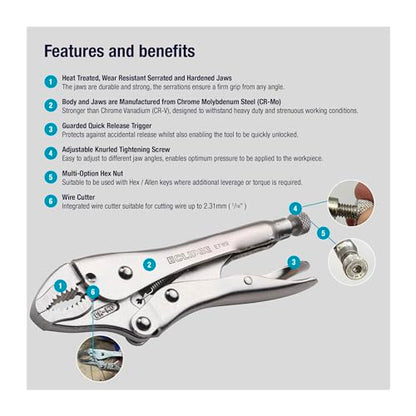 Eclipse Professional Tools E7WR 7 Inch Curved Jaw Locking Pliers with Wire Cutters (7" / 175mm) - size: 7-Inch