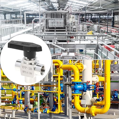 QWORK 1/4" NPT 3 Way Ball Valve, 304 Stainless Steel Fitting Panel Mount, L Port, 1000 PSI, Panel Mount, Reduce Port (Confirm 3mm or 5mm)