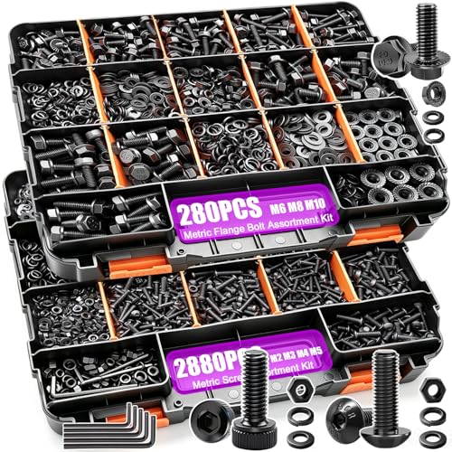 3160Pcs Flange Bolt Assortment, Metric Bolt Kit with Nuts Washers - color: Black - M2 M3 M4 M5 M6x1.0 M8x1.25 M10x1.5