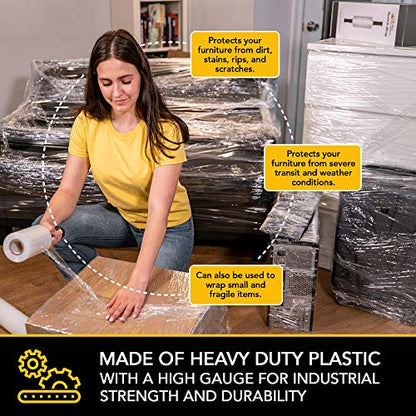Modern Innovations Clear Stretch Wrap Roll Bundle - (2) 15" Rolls, (2) 5" Rolls, (2) Handles,(4000 Feet) Shrink Wrap for Moving, Packing Supplies for Wrapping Furniture, Plastic Pallet Cling - size: 4 Count