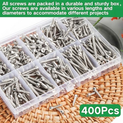 M3 Socket Head Cap Self Tapping Screw Silver Grade 8.8 Carbon Steel Metric 400Pcs M3x6/8/10/12/14/16/18/20/25/30mm Socket Allen Head Self Drilling Fasteners Hex Drive Wood Screws - size: M3