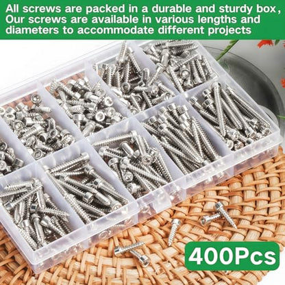 M3 Socket Head Cap Self Tapping Screw Silver Grade 8.8 Carbon Steel Metric 400Pcs M3x6/8/10/12/14/16/18/20/25/30mm Socket Allen Head Self Drilling Fasteners Hex Drive Wood Screws - size: M3