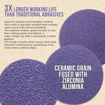 Dura-Gold Premium 3" Purple Film Ceramic Sanding Discs, 36 Disc Variety - style: Variety Pack