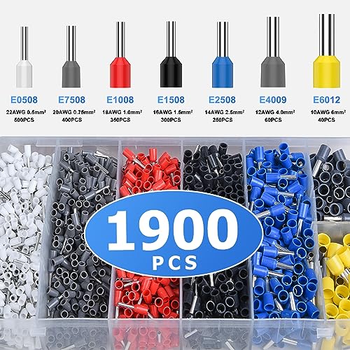 Preciva Ferrule Crimping Tool Kit with 1900PCS Wire Connectors, Hexagonal AWG23-10 Sawtooth Self-Adjustable Ratchet Wire Terminals Crimper Kit