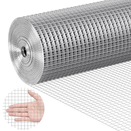 VEVOR Hardware Cloth, 1/2 inch 48in x 50 ft 19 Gauge, Hot Dipped Galvanized Wire Mesh Roll, Chicken Wire Fencing, Wire Mesh for Rabbit Cages, Garden, Small Rodents - size: 48'' x 50'