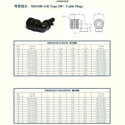 MS3108A10SL-3S Industrial Circular Heavy-Duty Connector, MIL-DTL-5015 Series Threaded Connector 3 Pin Contacts Solder Female 90° Angle Plug, 10SL Shell Size for Industrial and Machinery and Equipment - size: MS3108A10SL-3S