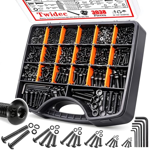 Twidec/3038PCS Metric Screw Assortment M2 M3 M4 M5 M6 M8 Machine Screws(4mm-45mm long) Grade 10.9 Button Head Hex Socket Cap Screws Metric Bolts Nuts Washer Assortment Kit Black Screws - color: Black 3038PCS M2 M3 M4 M5 M6 M8