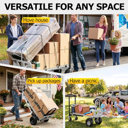 4 in 1 Folding Hand Truck, 1000lbs Capacity Dolly Cart Industrial Convertible Heavy Duty with Retractable Handle and 4 Rubber Wheels, Collapsible Cart for Moving Home, Office, Warehouse Black - color: Silver+black-1000