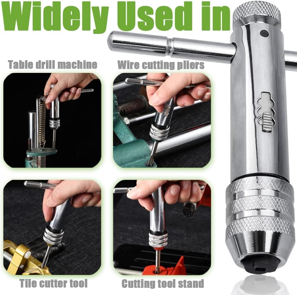 2Pcs Ratchet T Handle Tap Wrench, Adjustable T Bar Handle Holder Ratcheting Wrench for Metric M3-M8 / M5-M12 Thread Screw Taps