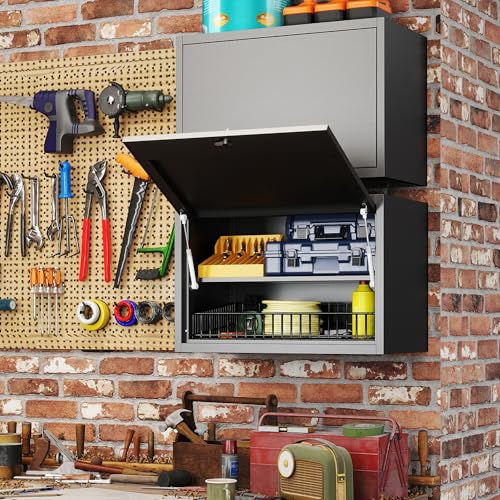 Metal Wall Cabinet, Garage Wall Cabinet with Adjustable Shelf for Garage, Tool Room, Kitchen, Assembly Required(Black) - color: Black, size: 1 Drawer
