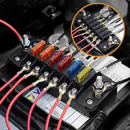 ELECTOP 6 Way 12V/24V Fuse Block Blade with Negative Bus