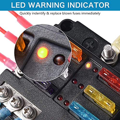 12 Volt Fuse Block, Waterproof 6 Way Fuse Box with 6 Ground Negative Busbar for Automotive[100 Amp Max] [ATC/ATO Fuses] [LED Indicator] [2 Spare Fuse Slots] for Car Boat Marine RV DC 12-24V - style: 6 Way Upgrade