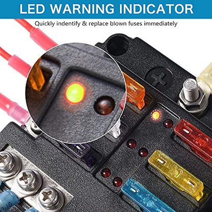 12 Volt Fuse Block, Waterproof 6 Way Fuse Box with 6 Ground Negative Busbar for Automotive[100 Amp Max] [ATC/ATO Fuses] [LED Indicator] [2 Spare Fuse Slots] for Car Boat Marine RV DC 12-24V - style: 6 Way Upgrade