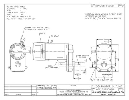 Klauber RV Slide Out Motor # K01265F500