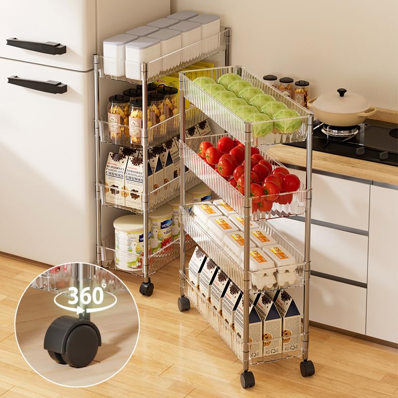 Sooyee Slim Rolling Storage Cart, 4 Tier, Clear - color: Clear, size: Slim 4 Tier