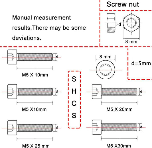 newlng M5 304 Stainless Steel Bolts and Nuts, Hex Flat Head Cap Bolts Screws Nuts Hexagon Socket Head Screw,Heavy Duty Hex Bolts Nuts Assortment, Head Mechanical Parts Combination Box - size: M5