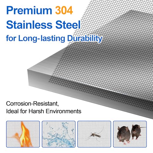 Black 304 Stainless Steel Screen Mesh Roll 39IN x 98FT, Heavy Duty Window Screen Replacement, 20 Mesh Metal Window Screen for Patio Porch Door, Pet Resistant Screen Mesh - size: 39IN x 98FT