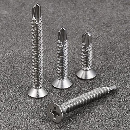 Wensilon（200pcs）#8×1-1/2”for Sheet Metal Self-Tapping Screws 410 Stainless Steel Flat Head High-Strength Quick self-Drilling Screws - color: Silver, size: #8X1-1/2"