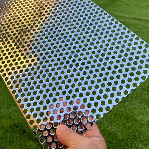 19 Gauge Perforated Metal Sheets 16"x10" Expanded Metal Mesh Opening 40% Hole 8mm 0.32"(About 1/3") Perforated Stainless Steel Sheet 304 Stainless Steel Mesh Screen Panel Decorati Plate - size: 16" X 10"