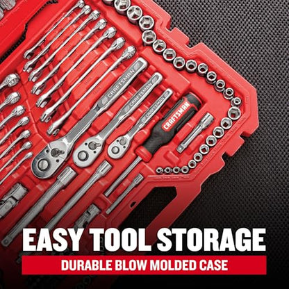 CRAFTSMAN 189 Piece Mechanics Tool Set, 1/4, 3/8 and 1/2 Inch Drive Socket Wrench Set with Thinner Ratchet, Steel 6 and 12-Point Sockets, Wrenches, Hex Keys and Specialty Bits, 90-Tooth (CMMT12134) - style: New 189 Piece Set