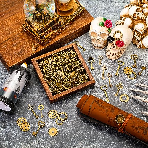 Hicarer 300 Gram Gears Charms, Nautical Anchor Rudder Helm Compass Charms Pendant, Bulk Mixed Antique Bronze Gears Steampunk, Clock Watch Cog Wheel for DIY Necklace Bracelet Jewelry Making Accessories - style: Key Style