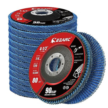 EZARC Zirconia Flap Discs 80 Grit High Density, 4.5x7/8", Type 29, 12-Pack - size: 80 GRIT, style: High Density Version