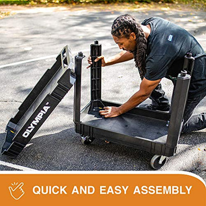 Olympia Tools HDPE Rolling Garage Utility Cart, 2 Shelves, 500 Lb, Black - size: 500 Lb