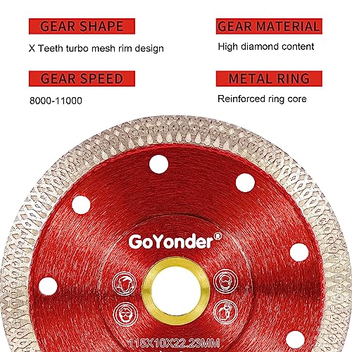 GoYonder 4.5 Inch Super Thin Diamond Saw Blade for Cutting Porcelain Tiles,Granite Marble Ceramics - size: 4.5"-Red-3 PCS