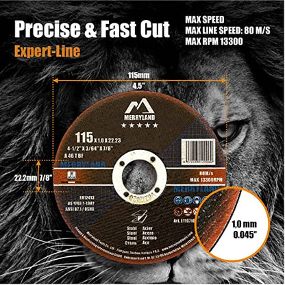 Merryland 25 Pack Cut Off Wheel 4 1/2 inch Metal Steel Iron Expert-Line - size: 4-1/2 X 0.045 for Steel Metal Iron