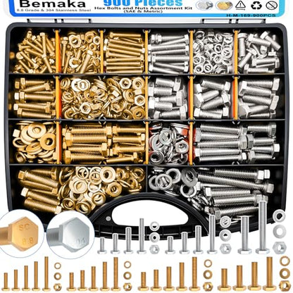 Hex Bolts and Nuts Assortment Kit 1/4-20 5/16-18 3/8-16 M4 M5 M6 M8 - color: Silver - M4 M5 M6 M8 1/4-20 5/16-18 3/8-16